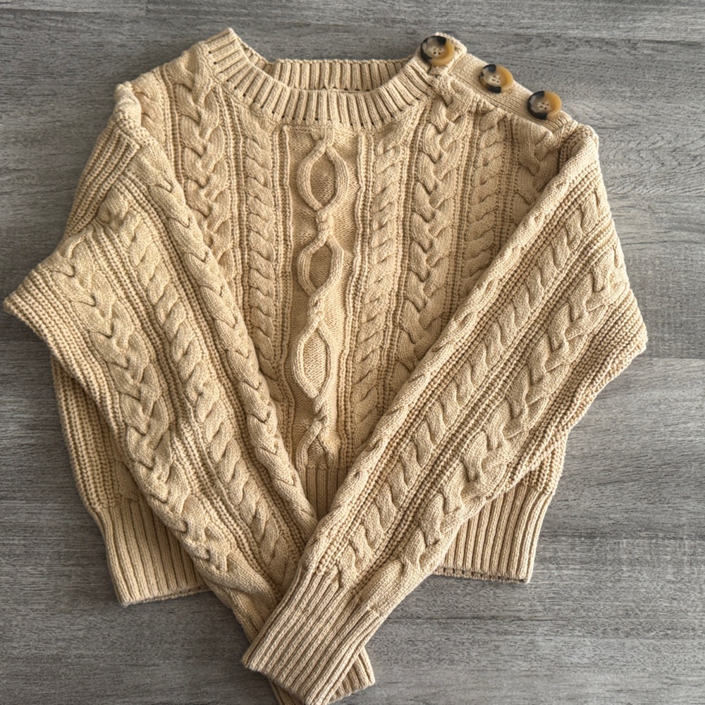 & Other Stories Beige Cable Knit Sweater with Button Accents